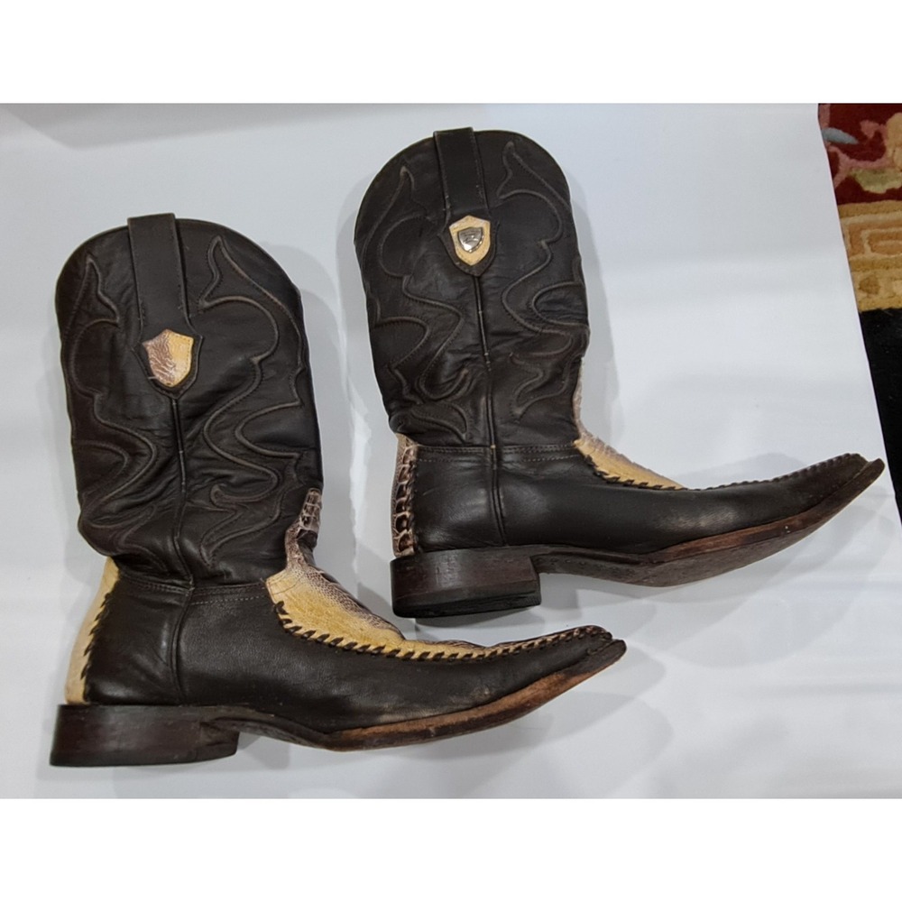 Mens Wild West Boots Pointed Toe Ostrich With Deer Boots Size 7 - Picture 2 of 8